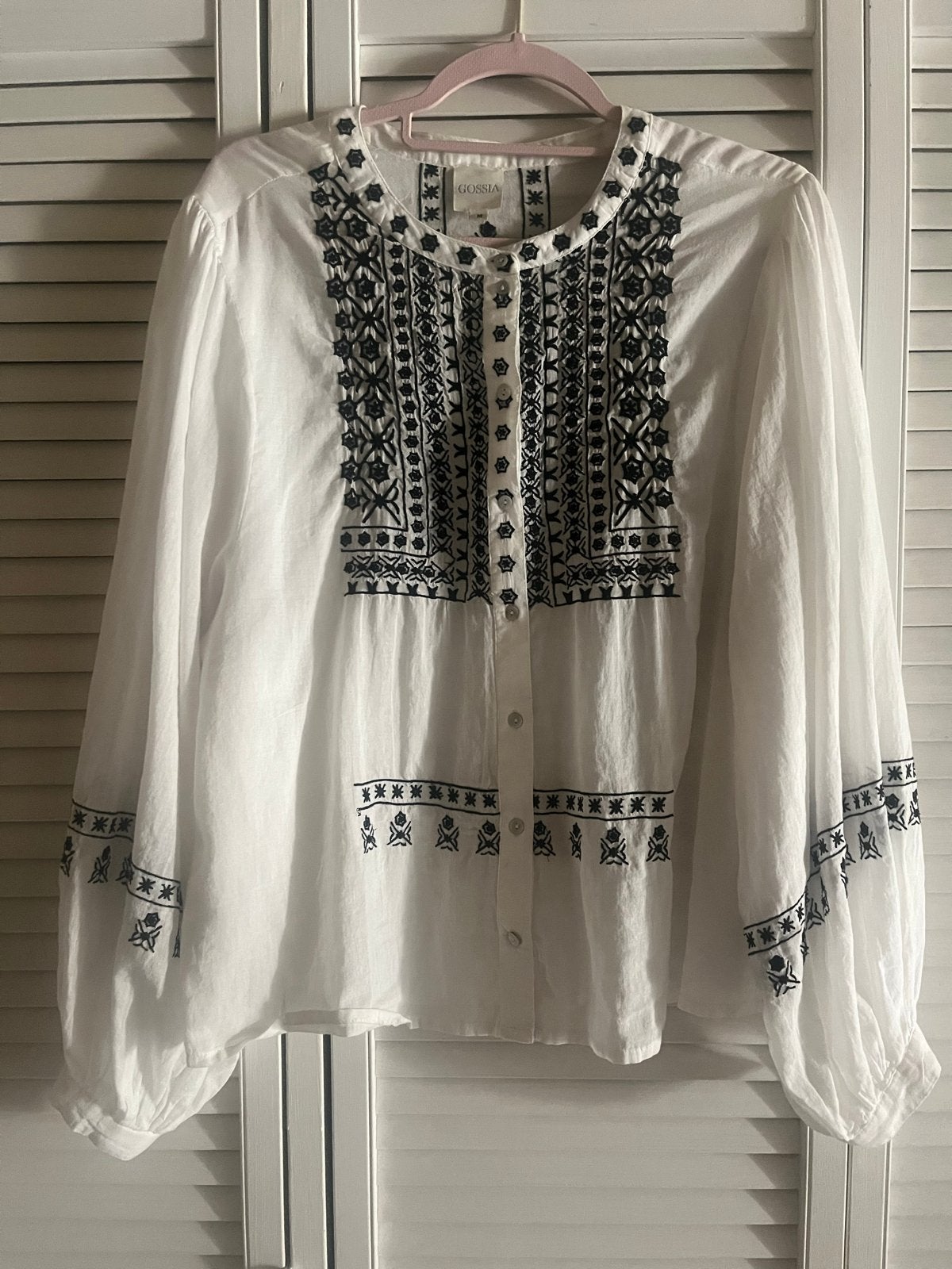 Gossia Witte Blouse met Zwart Geborduurde Details - Maat M, Ophalen of Verzenden, Gedragen, Maat 38/40 (M), Wit