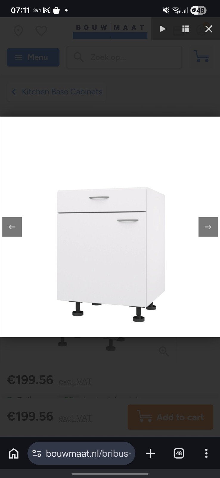 Bribus Onderkast met Lade 60 cm Wit met Zwarte Plint, Ophalen of Verzenden