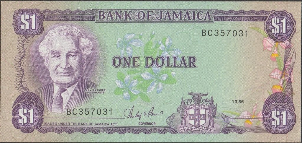 Jamaica 1 dollar 1986 UNC p.68Ab (# 91), Postzegels en Munten, Bankbiljetten | Amerika, Verzenden, Midden-Amerika, Los biljet