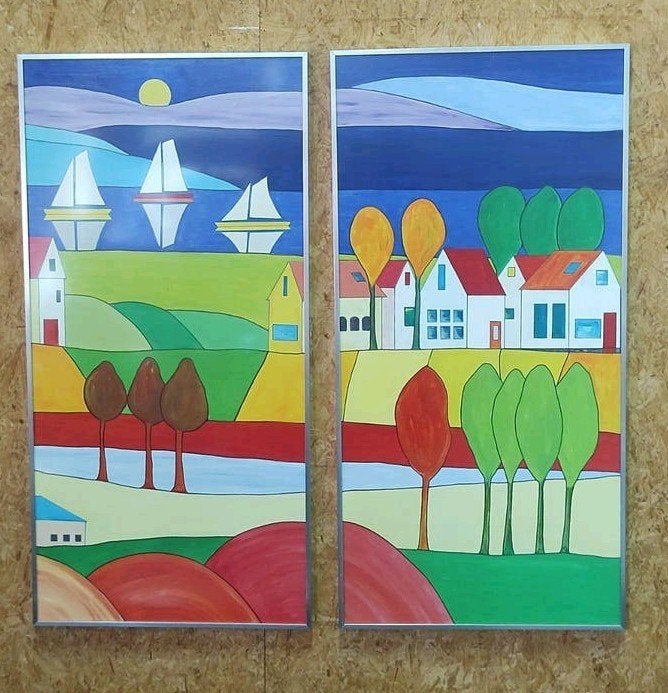 Tweeluik in de stijl van Kees Kooij, Antiek en Kunst, Kunst | Schilderijen | Modern, Ophalen