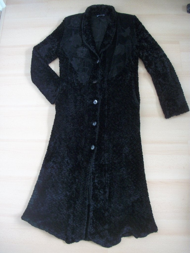 Lange Blazer Enkel Jas - Zwart Fluweel - Ornavit - 38 - zgan, Maat 38/40 (M), Ornavit, Zwart, Nieuw