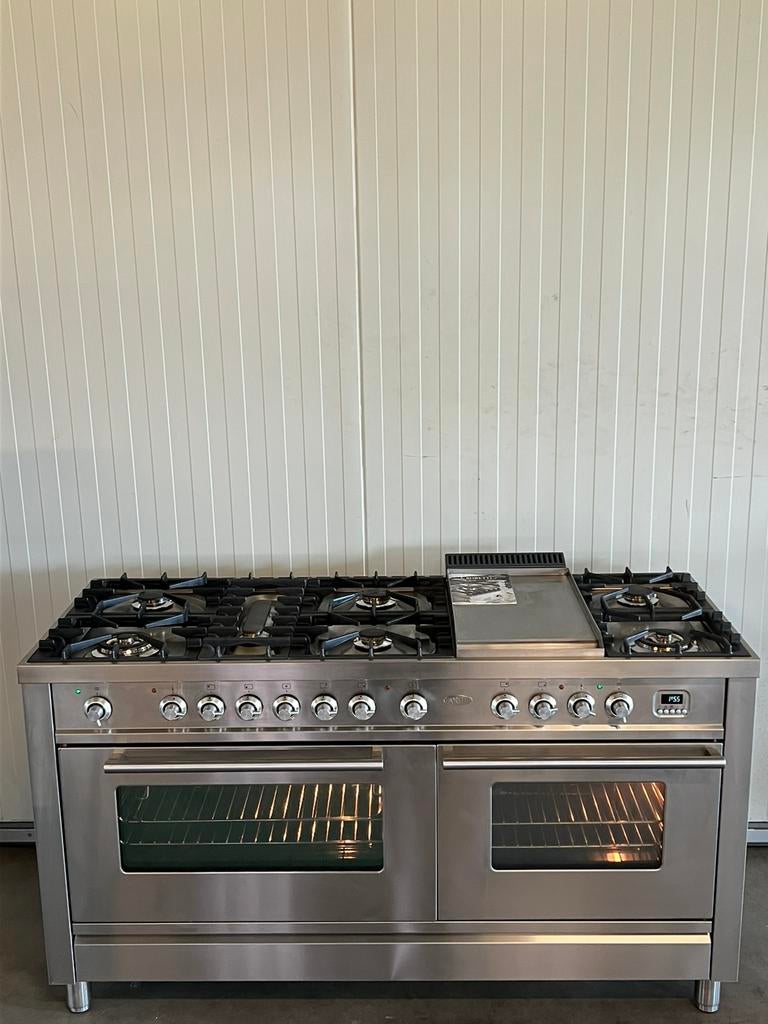 Luxe Boretti Fornuis 8 pits RVS dubbele oven - 150 cm breed, 60 cm of meer, Grill, Ophalen of Verzenden, Zo goed als nieuw