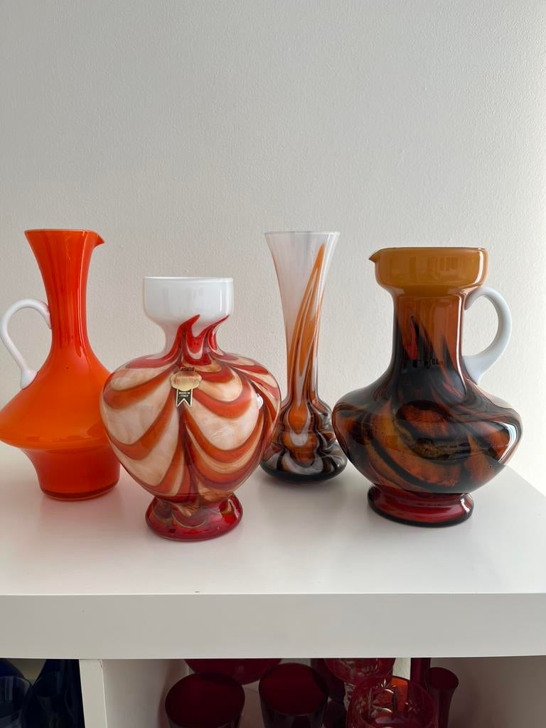 Vazen opaline Florence oranje, wit, bruin swirl glas, Antiek en Kunst, Antiek | Vazen, Ophalen of Verzenden