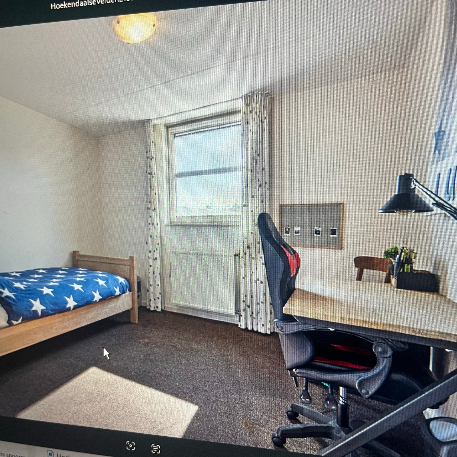 Massief eiken bureau met stalen onderstel en bed, Overige typen, Gebruikt, Ophalen of Verzenden, Industrieel