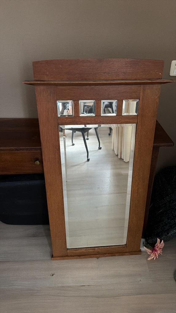 Antieke spiegel met geslepen glas, Minder dan 50 cm, Gebruikt, 100 tot 150 cm, Ophalen of Verzenden
