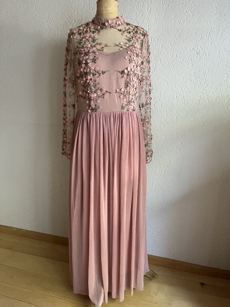 SHEIN maxi feest jurk maat L/40-42 maxi oudroze bloemenkant, Kleding | Dames, Gelegenheidskleding, Maat 38/40 (M), Galajurk, Verzenden