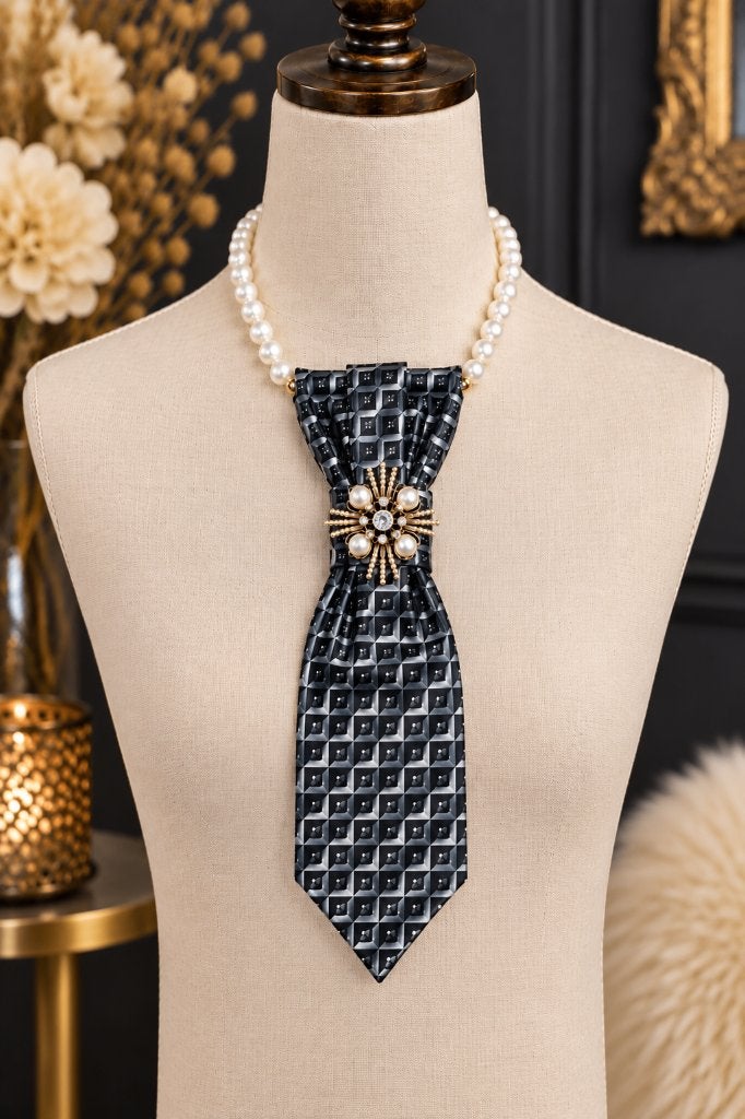 Chique stropdas ketting dames – luxe accessoire met broche, Sieraden, Tassen en Uiterlijk, Kettingen, Verzenden, Nieuw, Zwart