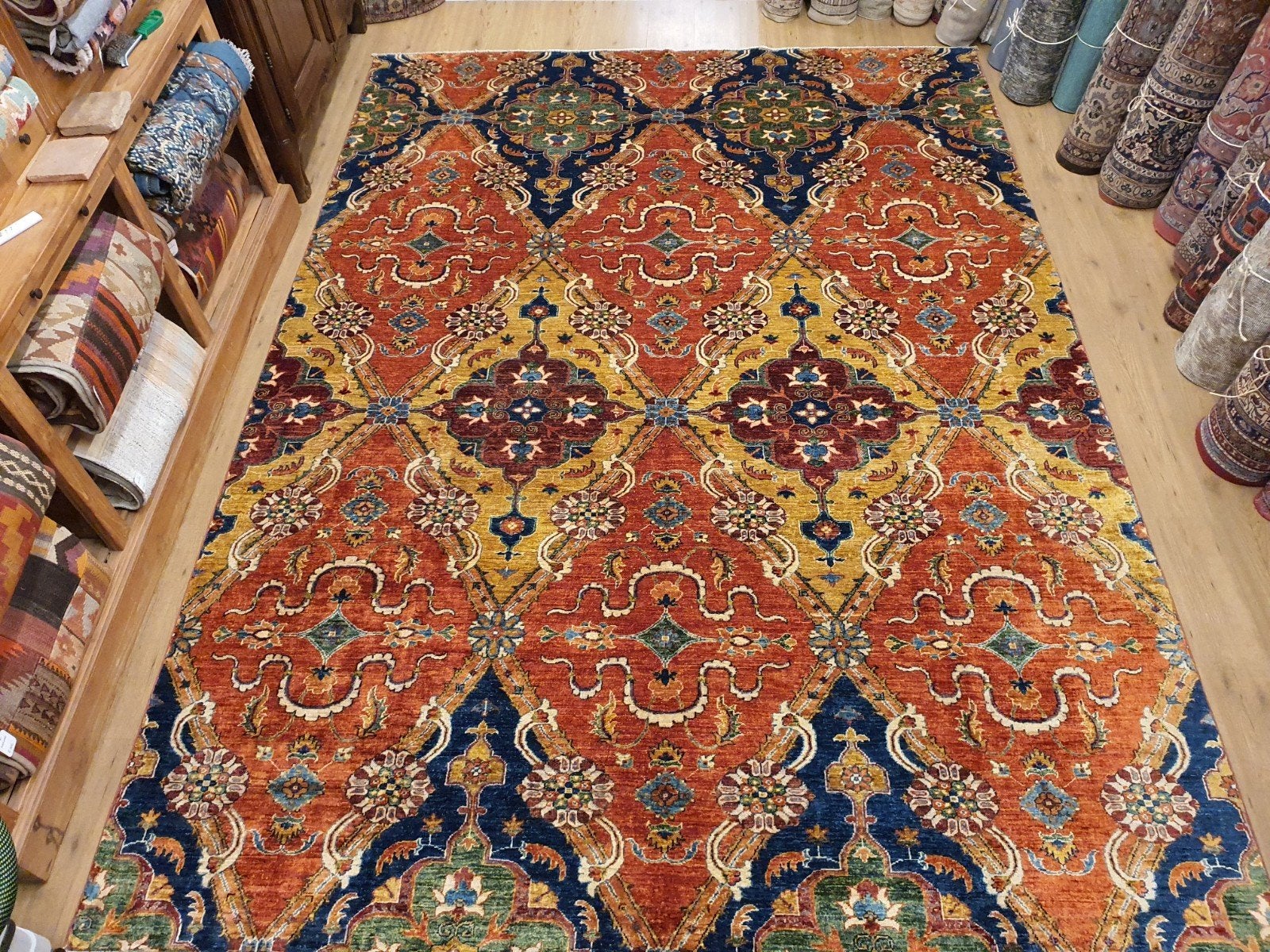 Handgeknoopt oosters tapijt kazak 343x247, Info@SlatsAntiek.nl, Perzisch, Vof Slats Antiek, Ophalen of Verzenden