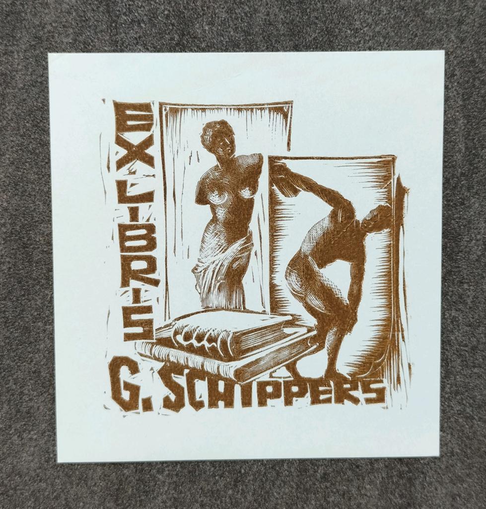 Exlibris G. Schippers (Rein Snapper, 1946) (Venus Milo), Antiek en Kunst, Kunst | Etsen en Gravures, 8 cm, 9 cm, Origineel, 1900 - 1949