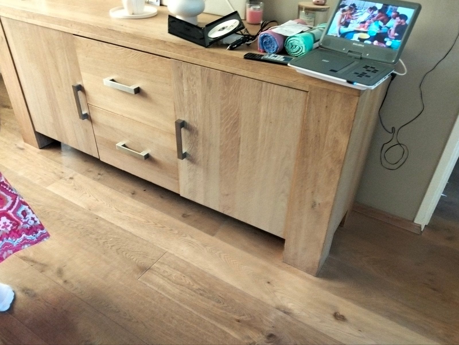 Eikenhouten Salontafel en TV-meubel Set, Ophalen, Gebruikt, Eikenhout, 50 tot 100 cm