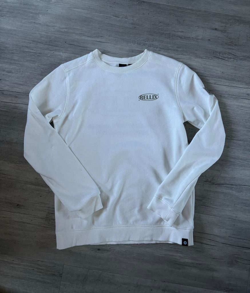 Rellix wit sweater maat 176 tekst achter, Verzenden, Zo goed als nieuw, Jongen, Trui of Vest