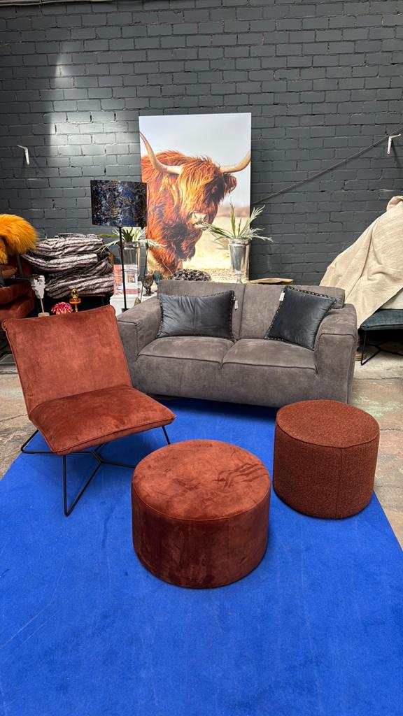 Bank met loungestoel + 2 poefjes gloednieuw, Ophalen of Verzenden, Zo goed als nieuw, Rechthoekig, 125 cm of meer