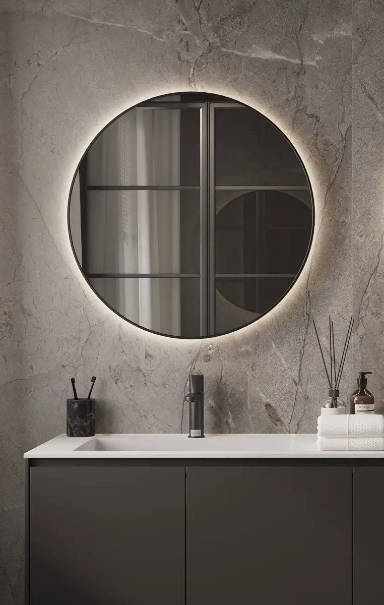 Nieuwe Design Spiegel Rond 100cm Led + spiegelverwarming, Ophalen, Rond, Nieuw, 75 tot 100 cm