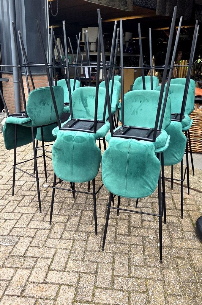 12x trendy barstoel barkruk Iris velvet groen horeca mancave, Huis en Inrichting, Ophalen, Met voetsteun, 60 tot 90 cm, Metaal