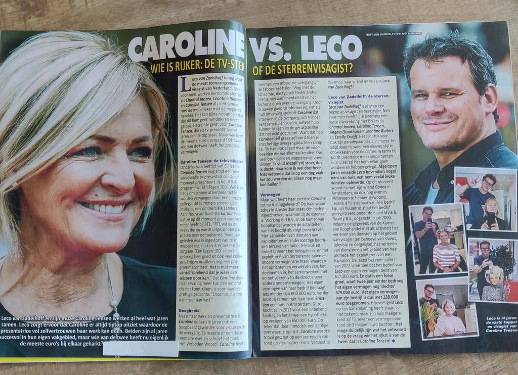 Caroline Tensen VS Leco van Zadelhoff visagist Artikel 2023, Verzamelen, Ophalen of Verzenden, 1980 tot heden, Nederland, Knipsel(s)