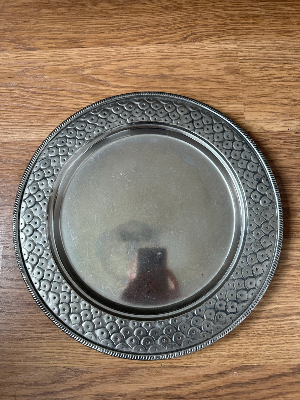 Decoratief metalen dienblad met patroon, Gebruikt, Decoratieve rand, Rond, Ophalen of Verzenden