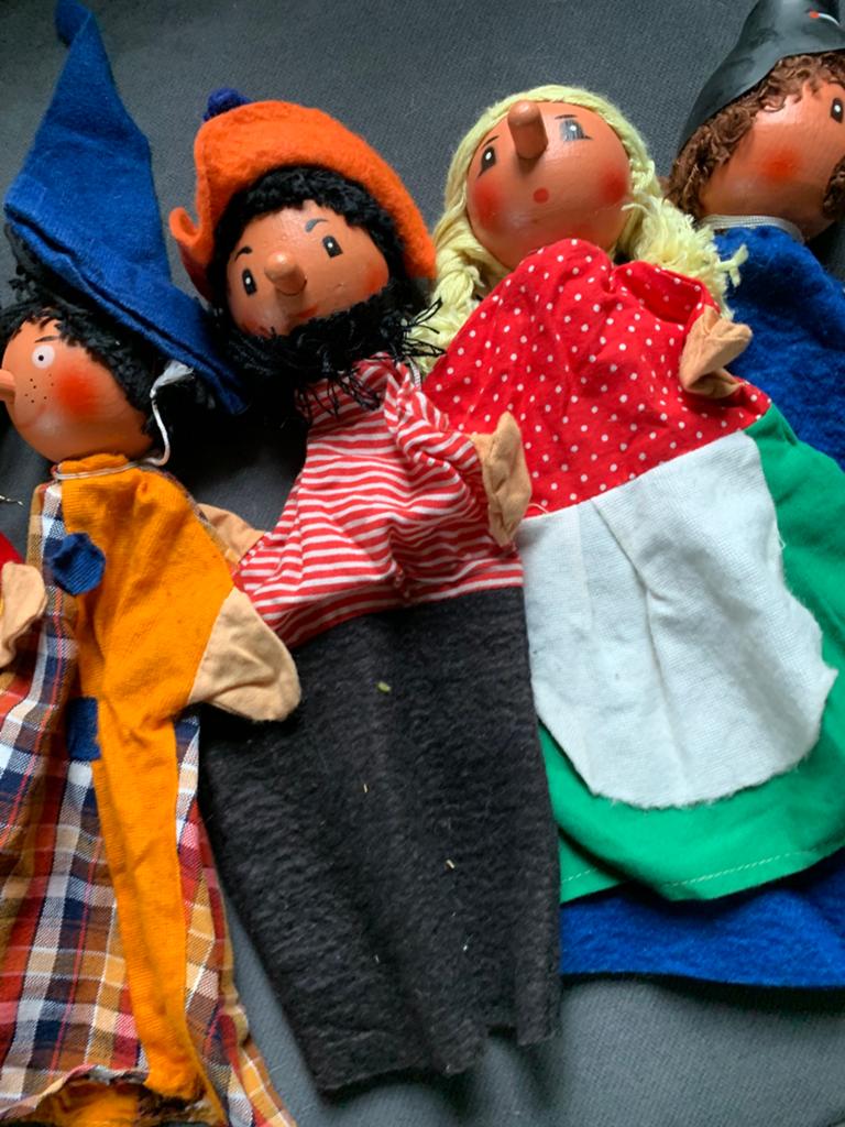 Set van 5 Zeer Oude Poppenkastpoppen - Vintage Handpoppen, Antiek en Kunst, Ophalen of Verzenden