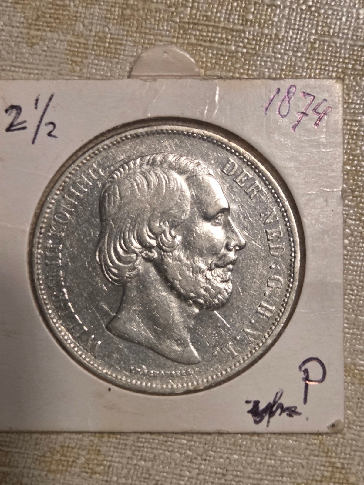 Zilveren 2½ Gulden Koning Willem III 1874, Koning Willem III, Zilver, Ophalen of Verzenden, Losse munt