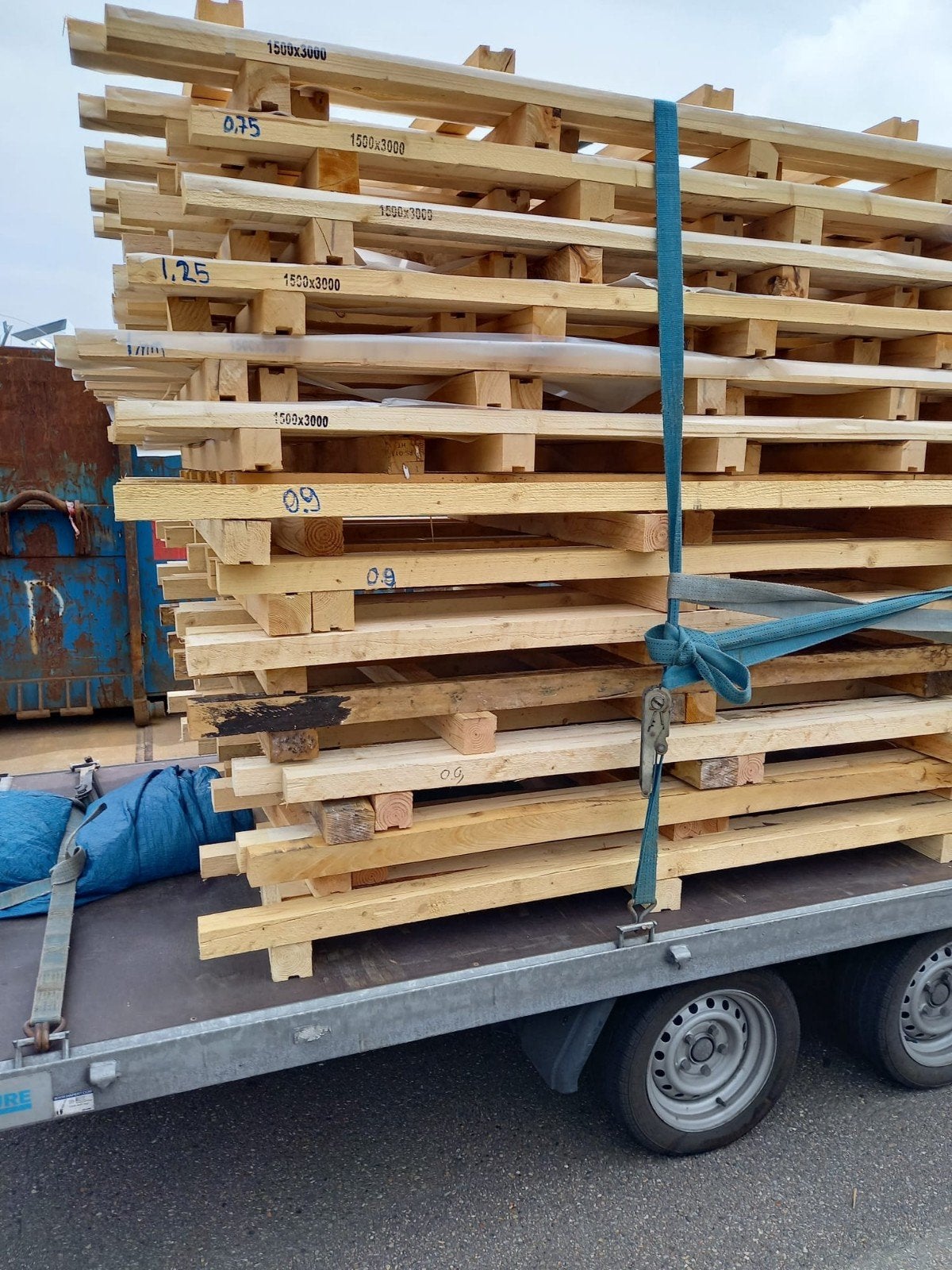 pallet 3m bij 1,5m, Ophalen, 250 tot 300 cm, 50 mm of meer, Overige houtsoorten
