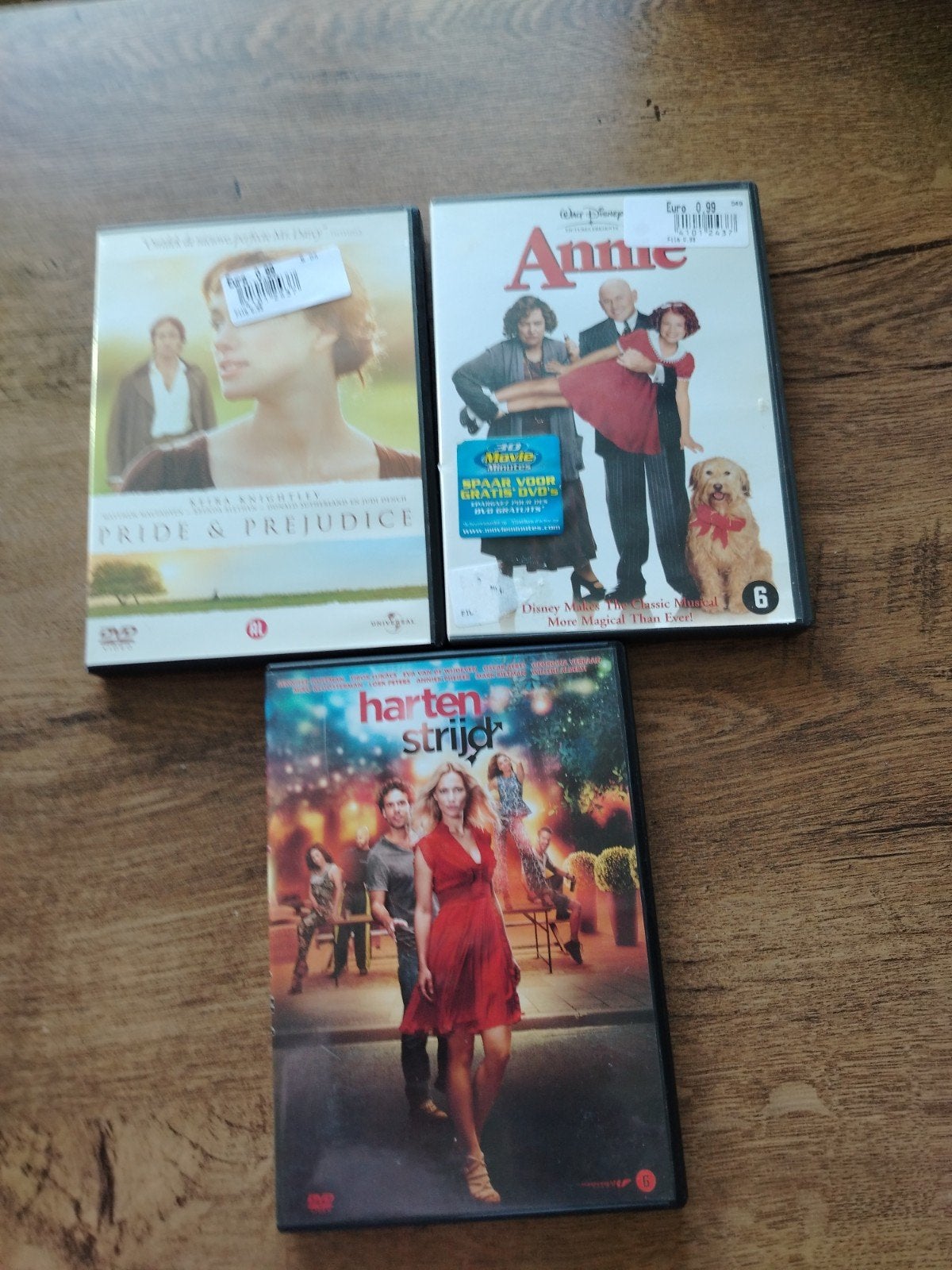 3 DVD's: Pride & Prejudice, Annie, Hartenstrijd, Vanaf 6 jaar, Ophalen of Verzenden, Gebruikt, Romantiek