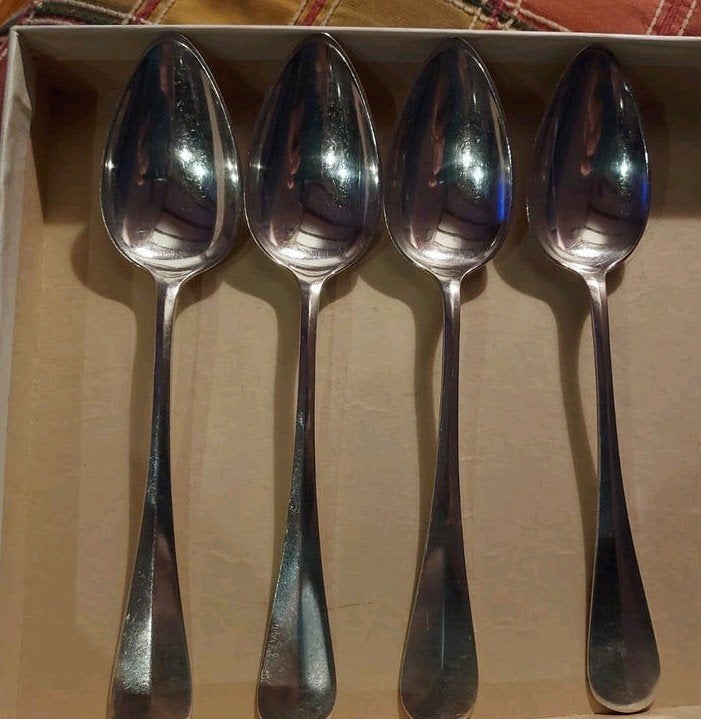 4 Antieke Christofle Dessertlepels – Model 'Hollands Glad, Antiek en Kunst, Ophalen of Verzenden