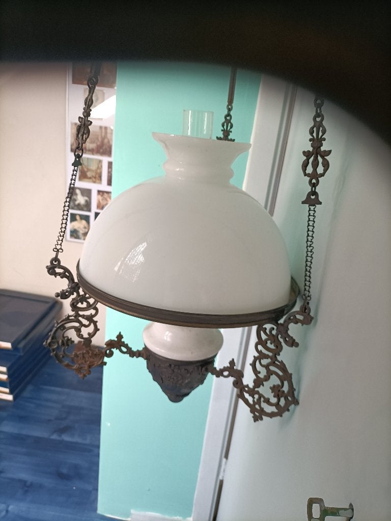 Antieke hanglamp, olie lamp 19e eeuws, Ophalen