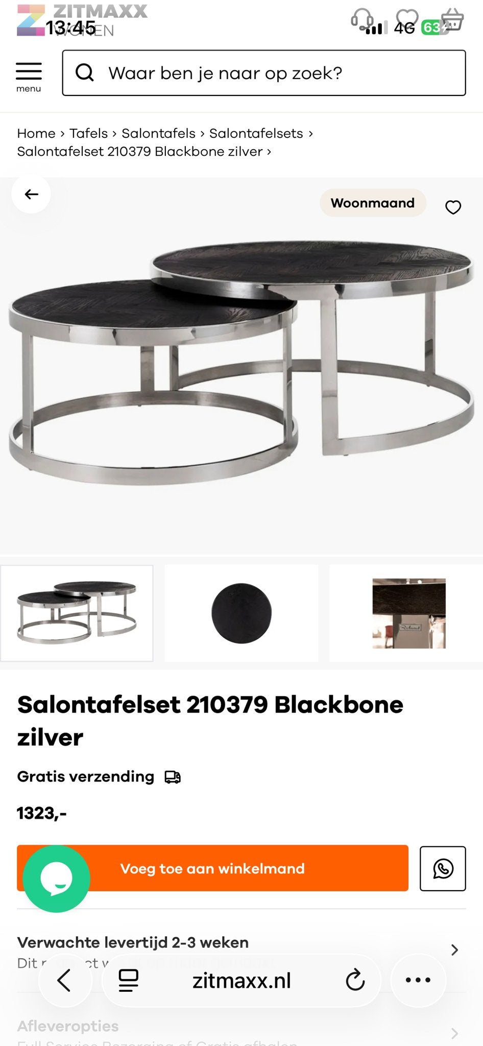 Richmond Salontafelset  Backbone zilver met glas rond blad!, Ophalen of Verzenden, Nieuw, Rond, Metaal