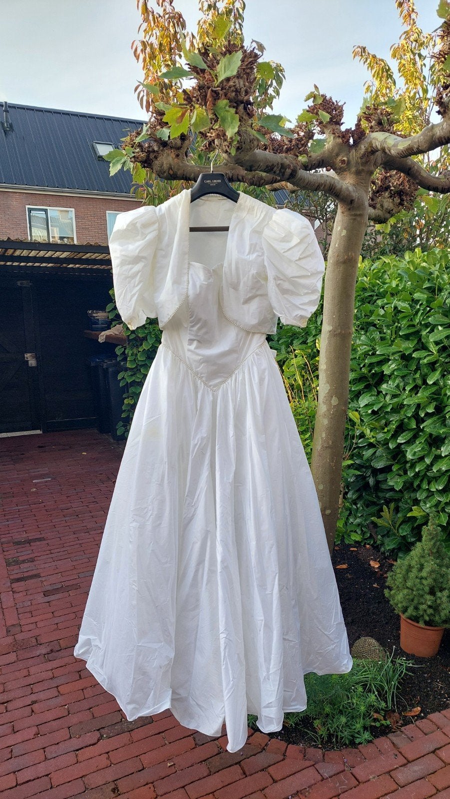 Vintage Trouwjurk met Bolero - Maat S/M, Ophalen of Verzenden, Gedragen, Wit, Trouwjurk
