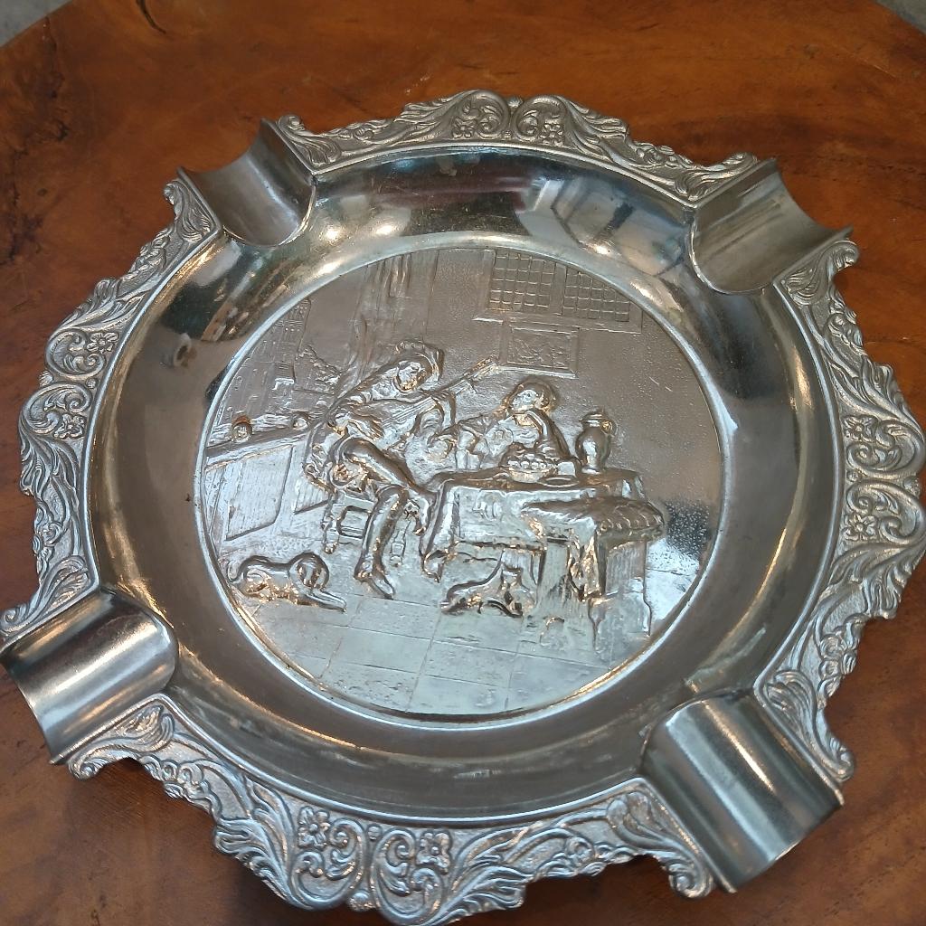 Verzilverde antieke asbak, Ophalen of Verzenden, Zilver