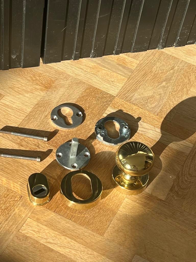 Gouden deurknop met rozet, Ophalen of Verzenden, Gebruikt, Koper of Messing, Klink of Kruk