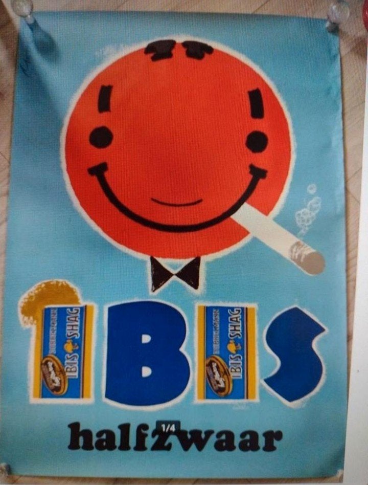 Vintage Ibis Shag Reclame Poster - Halfzwaar Tabak, Verzamelen, Deurposter of groter, Ophalen of Verzenden, Reclame, Rechthoekig Staand