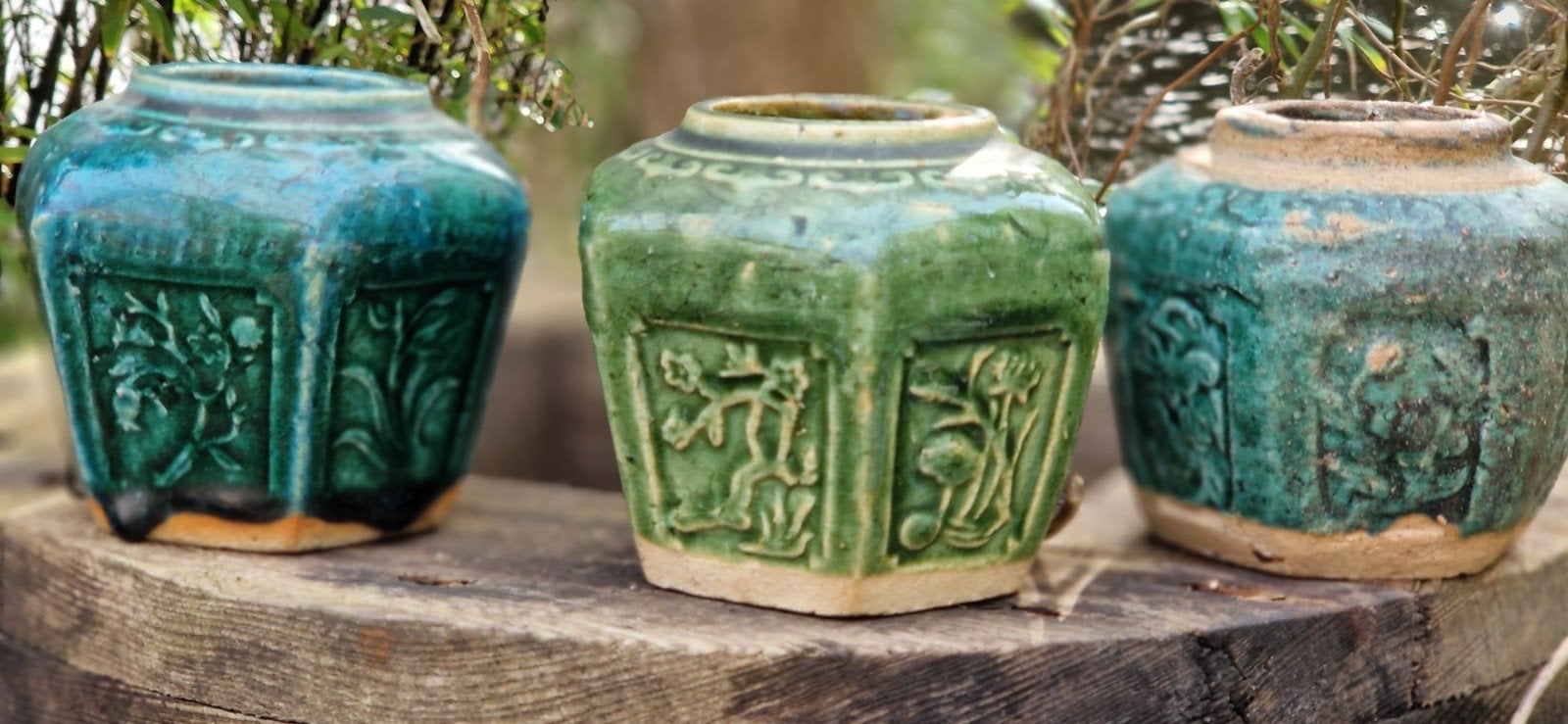 3 antieke Chinesegemberpotten van aardewerkklei (brocante), Ophalen of Verzenden