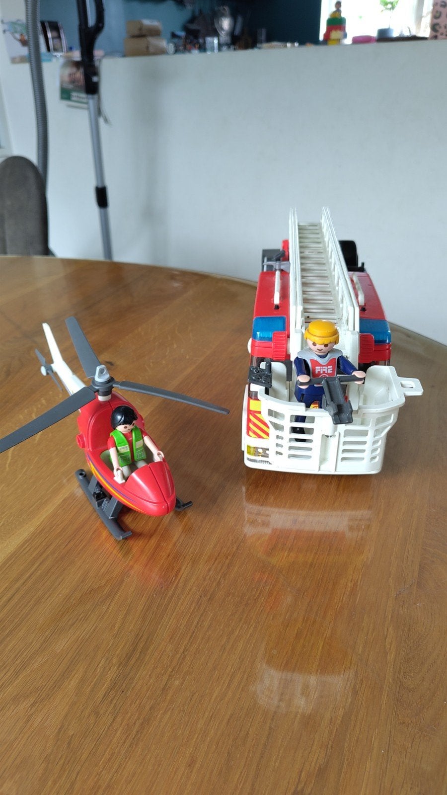 Playmobil brandweerwagen en helikopter set, Ophalen, Gebruikt