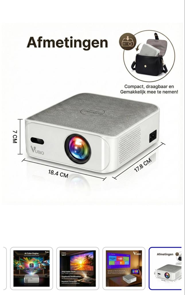 VUBIO 4K Ultra HD Mini Beamer - Compacte Smart Projector, Audio, Tv en Foto, Beamers, Ophalen, Nieuw, LED, Ultra HD (4K)
