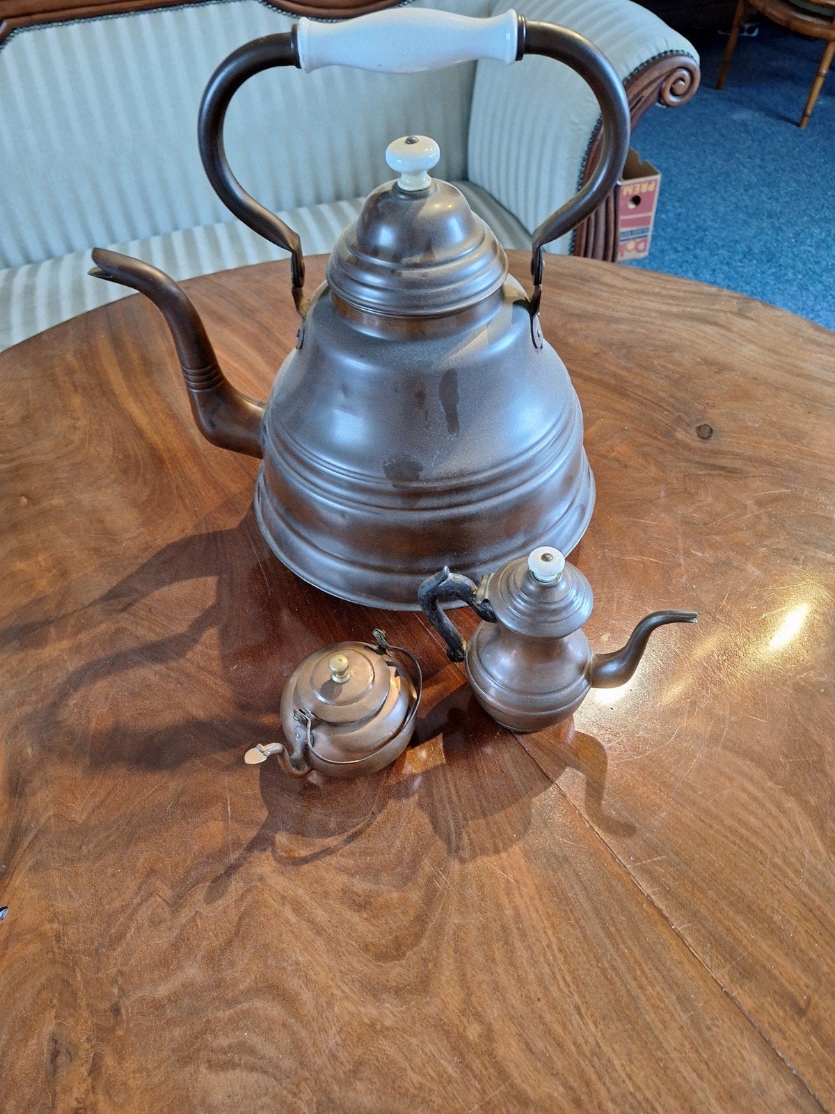 Miniatuur koperen ketels: appelketeltje en koffiekannetje, Ophalen of Verzenden