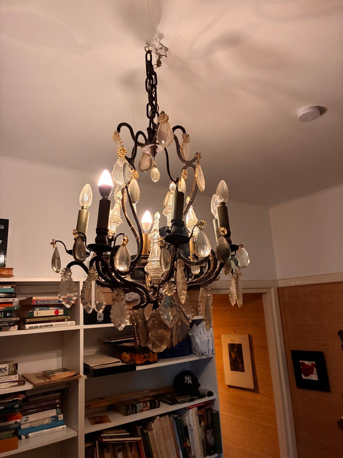Antieke kandelaar / lamp glas en koper, Ophalen, Zo goed als nieuw, Glas