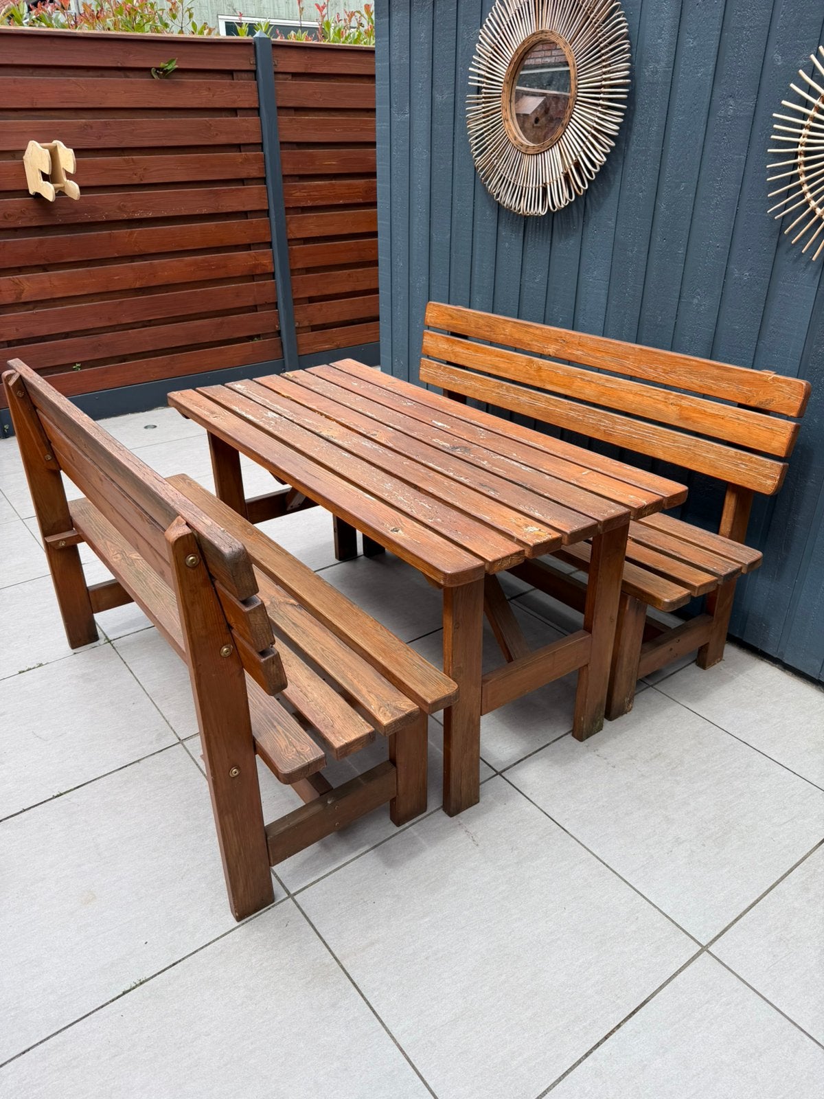 Tuin tafel met banken, Ophalen, Gebruikt, Eettafel, 6 zitplaatsen