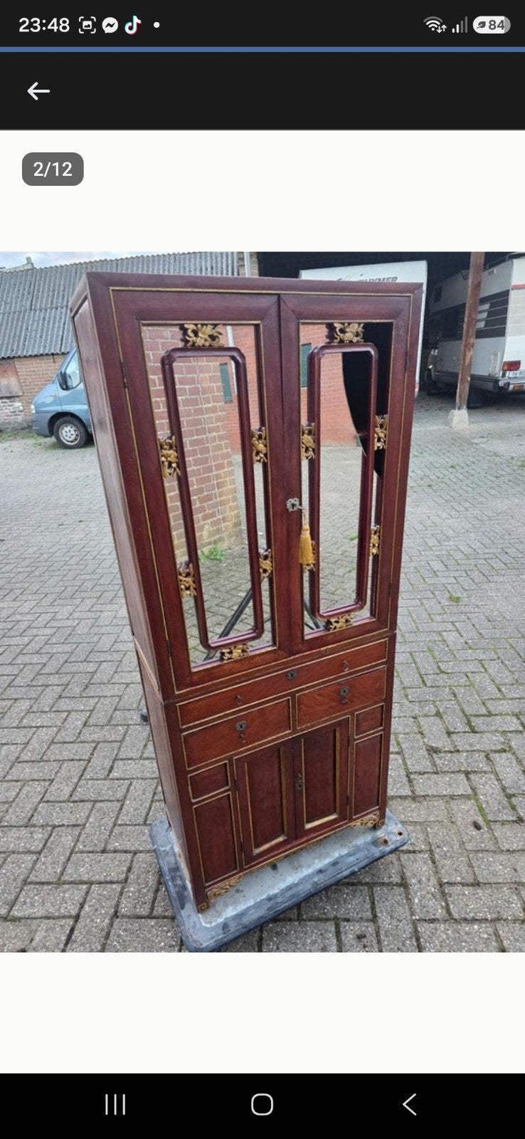 Antieke Chinese kast met handgemaaktespiegels (verwijderbaa, Ophalen of Verzenden