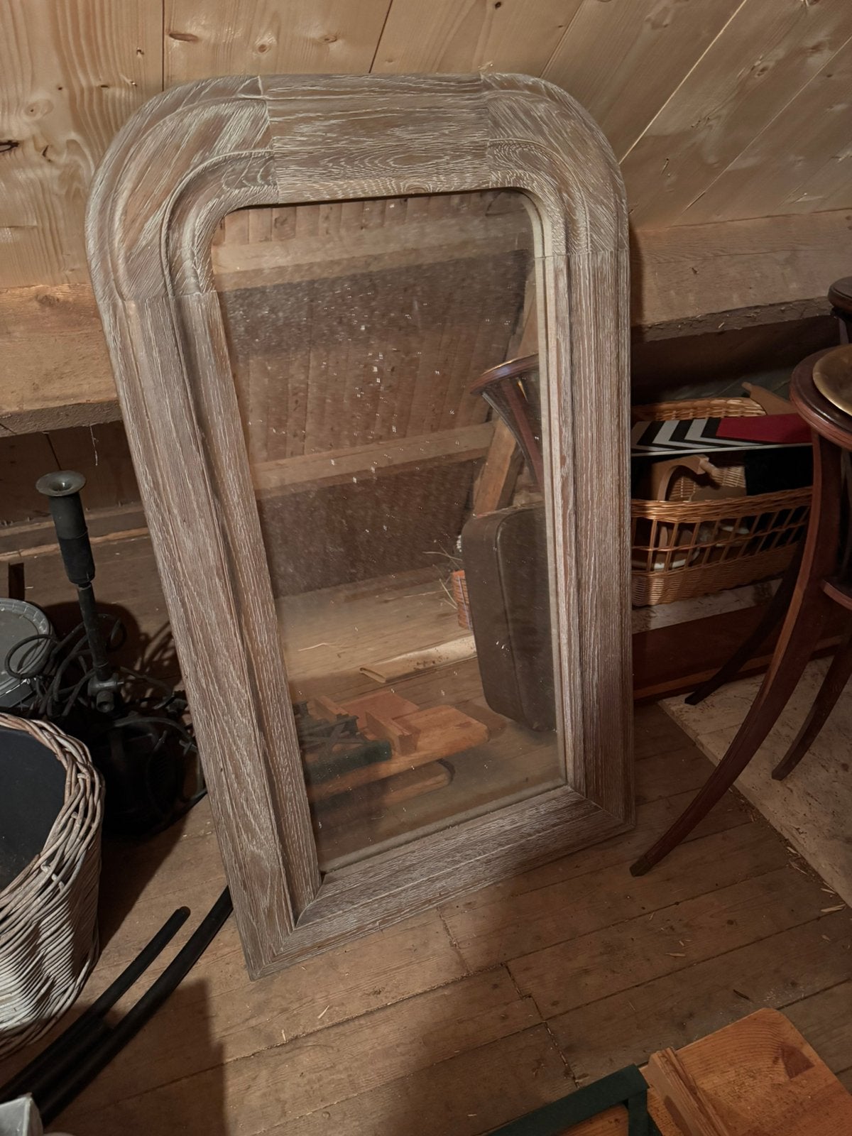 Brocante Spiegel - Massief houten frame, Ophalen, Gebruikt, 100 tot 150 cm, Rechthoekig