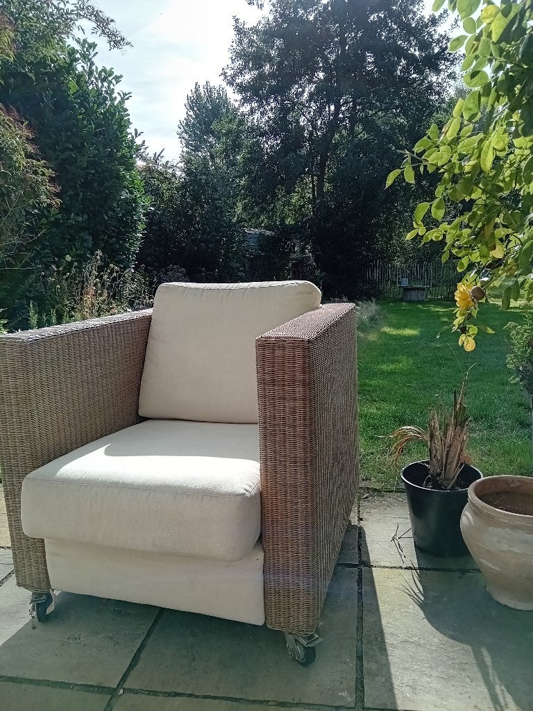 Rieten lounge stoel voor buiten, Tuin en Terras, Ophalen, Gebruikt, Rotan