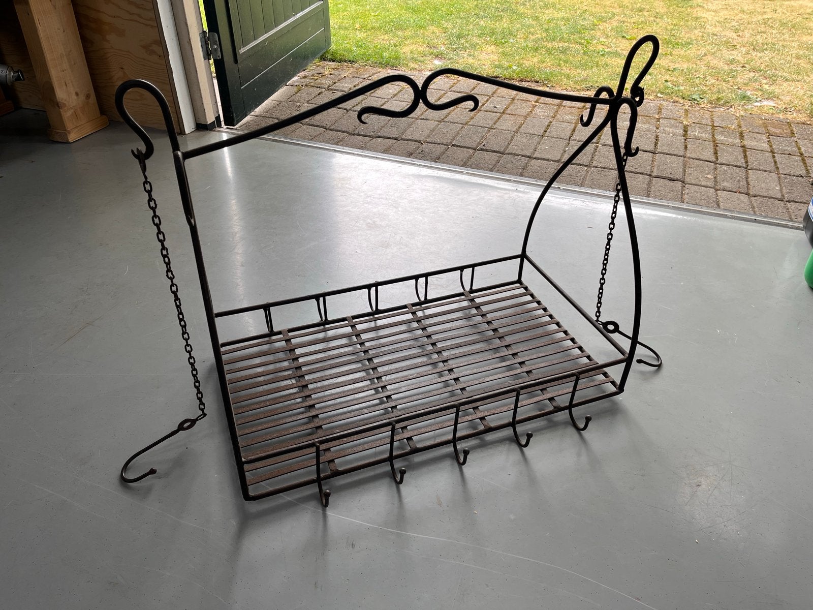 Metalen hangrek met haken - Vintage stijl, Huis en Inrichting, Woonaccessoires | Overige, Gebruikt, Metaal, Zwart, Vintage, Ophalen