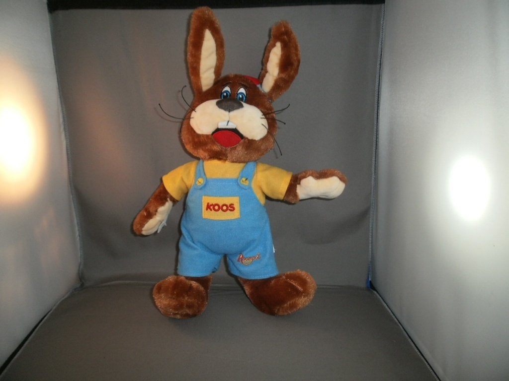 koos konijn Roompot 36 cm bruin/geel velours pet gekleurd, Overige karakters, Konijn, Zo goed als nieuw, Middelgroot (20 tot 80 cm)