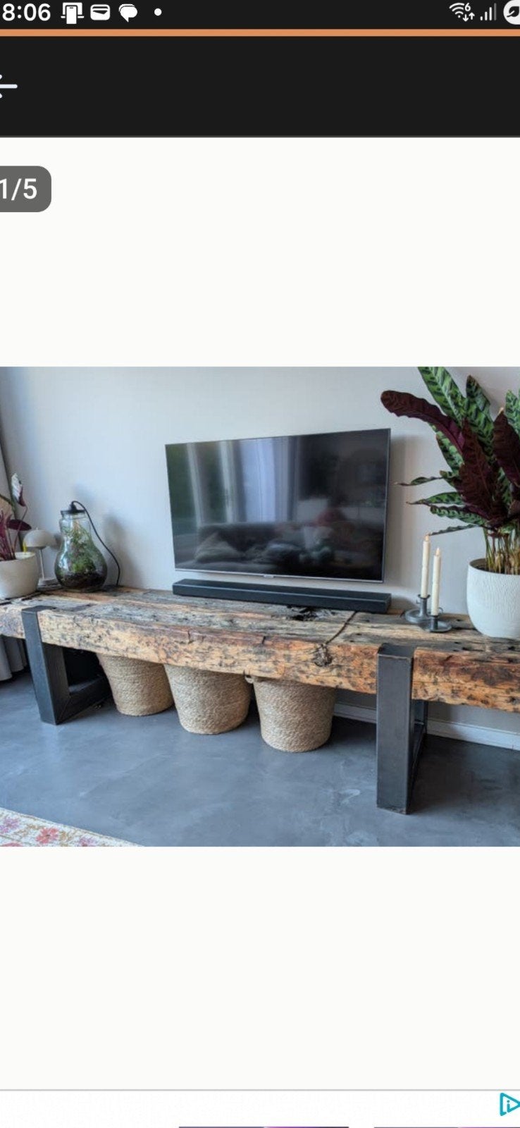 Houten TV meubel,  bielzen 260 cm, Ophalen, 200 cm of meer, Zo goed als nieuw, Overige houtsoorten