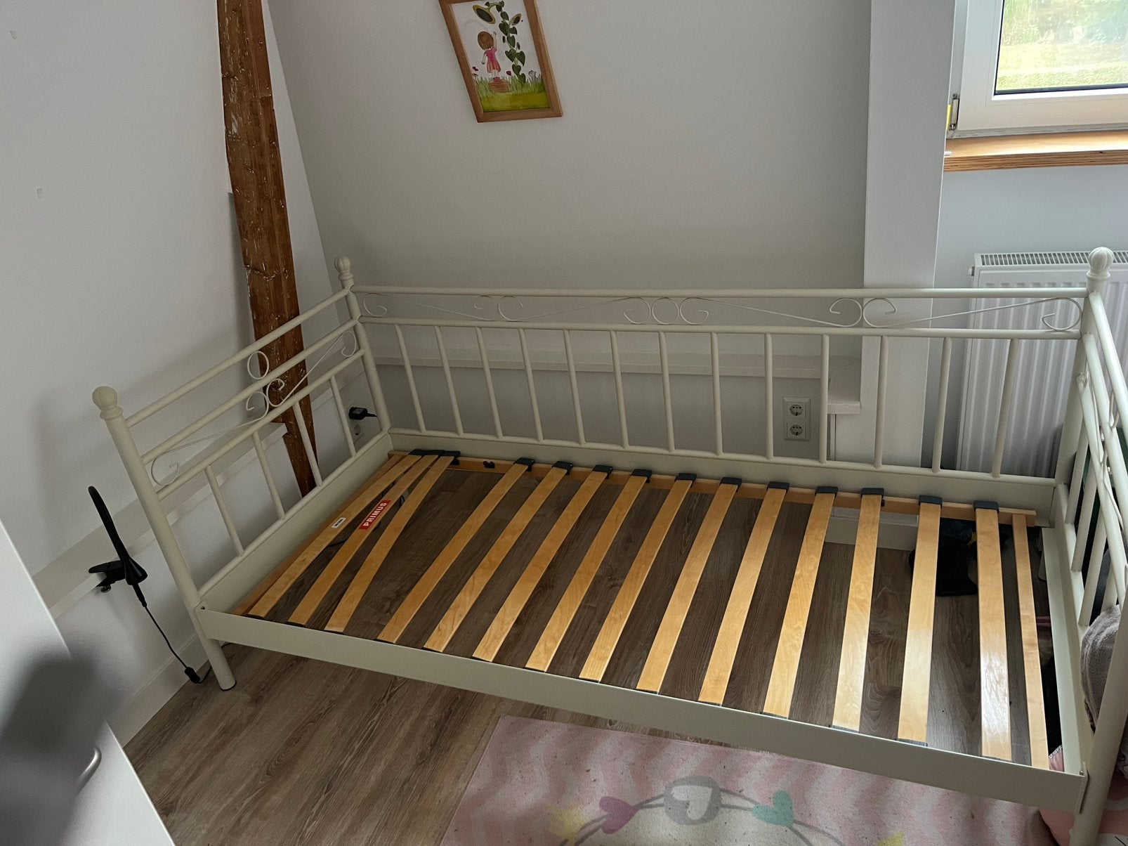 Bedframe 90x200, Ophalen, 90 cm, Eenpersoons, Wit