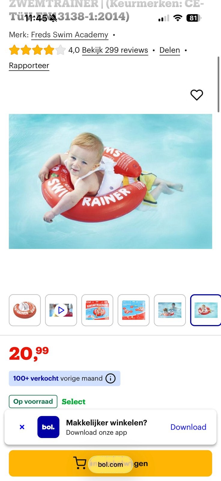 Baby Zwemband SWIMTRAINER Classic Rood 3 mnd – 4 jaar, Ophalen, Zo goed als nieuw, Jongetje of Meisje, Zwem-accessoire