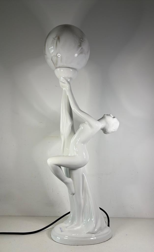 Elegante Art Deco Porseleinen Lamp - 66 cm Hoog, Ophalen, Gebruikt