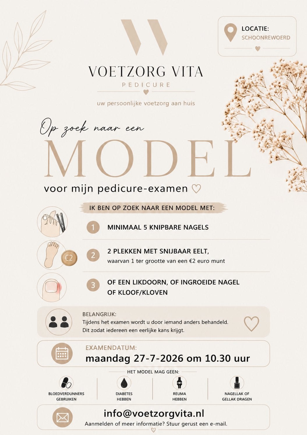 Gevraagd: examenmodel Pedicure