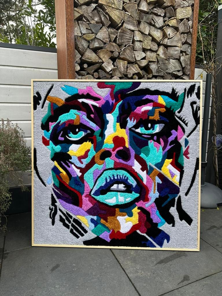 Unie getuft wandkleed in houten lijst 100 cm x 100 cm, Ophalen