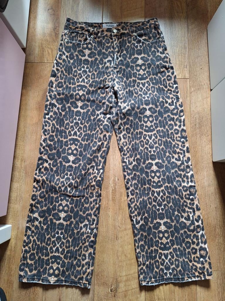 Wijde broek Queen Hearts met luipaardprint, Beige, Maat 42/44 (L), Ophalen of Verzenden, Zo goed als nieuw
