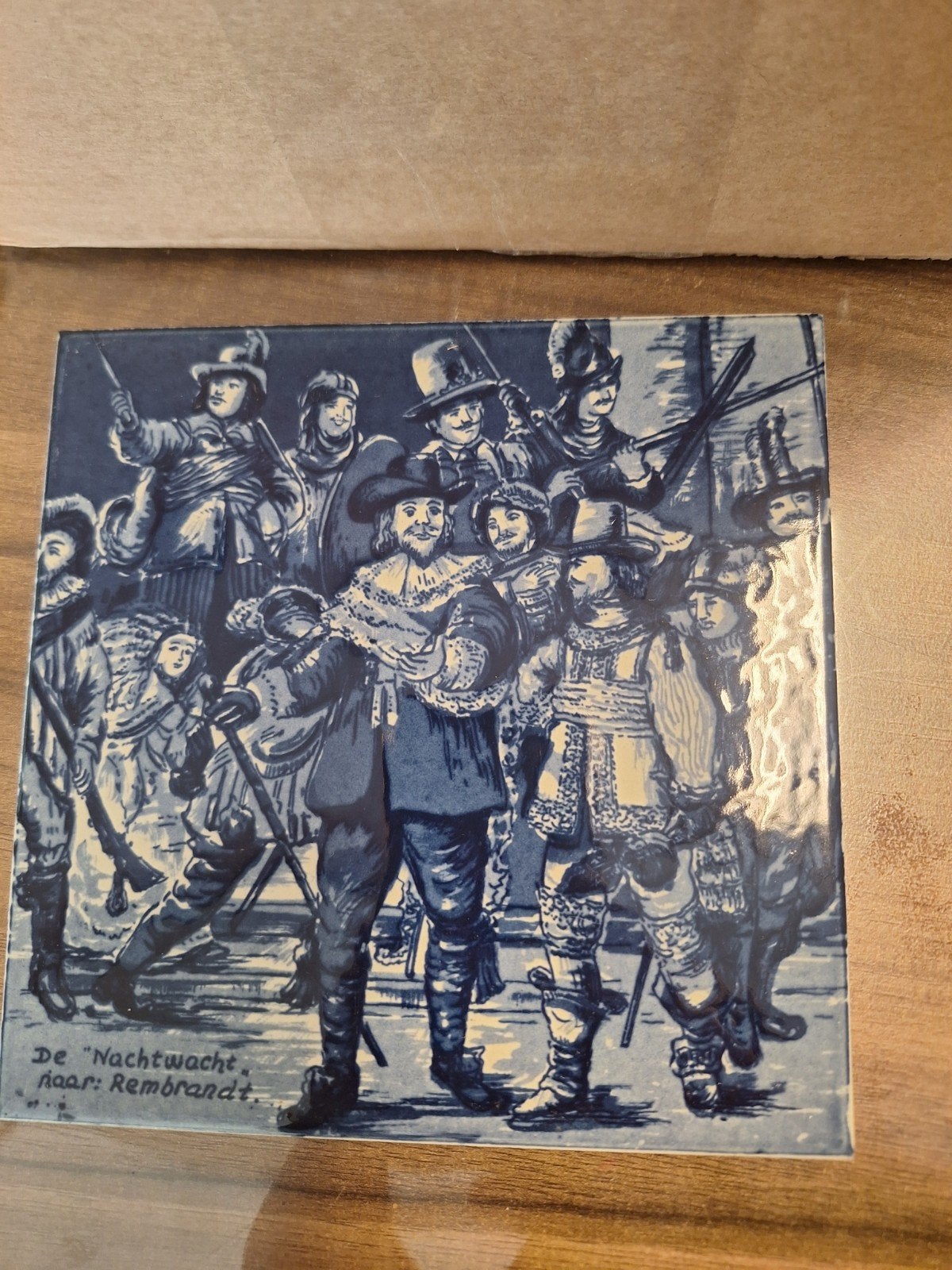 Delfts Blauw tegel De Nachtwacht, handgeschilderd, Antiek en Kunst, Ophalen of Verzenden